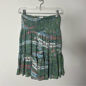 Perry Walker Collective Silk Smocked Tiered Paisley Green Skirt Flowy Size M 924